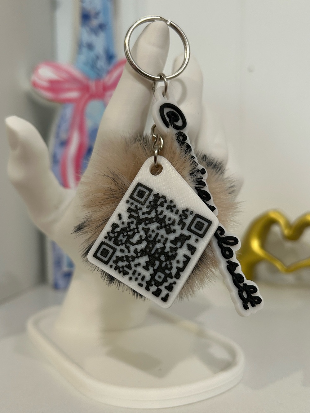 3D Printed Square QR Code Keychain in White and Black